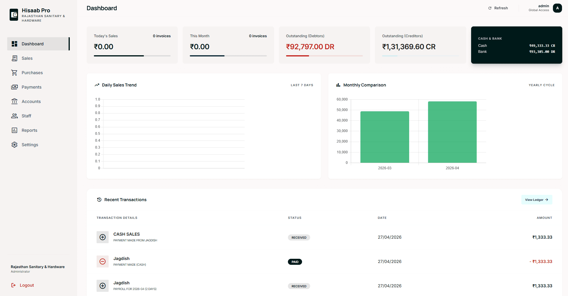 Hisaab Pro Dashboard